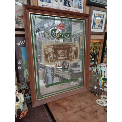 1 - Framed Carlsberg advertising mirror.{91 cm H x 71 cm W}.