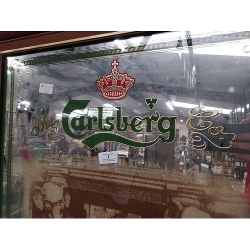 1 - Framed Carlsberg advertising mirror.{91 cm H x 71 cm W}.