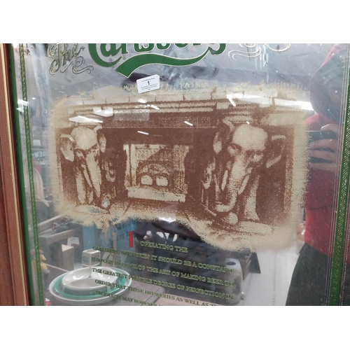 1 - Framed Carlsberg advertising mirror.{91 cm H x 71 cm W}.