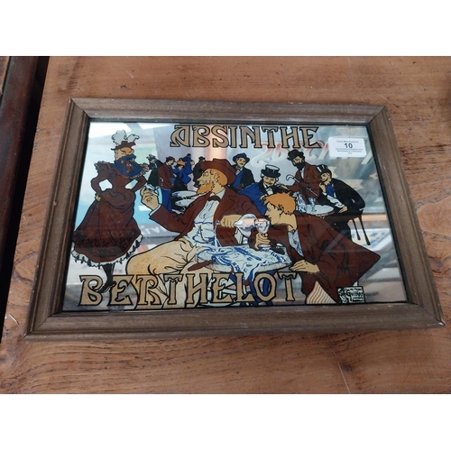 10 - Absinthe Berthelot framed advertising mirror. {23 cm H x 33 cm W}.