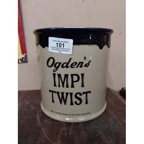 101 - Ogden's Imperial Twist stoneware tobacco jar. {16 cm H x 15 cm Dia.}