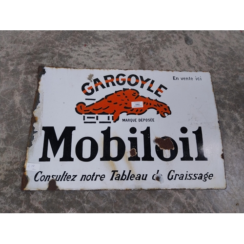 1062 - Gargoyle Mobiloil double sided enamel advertising sign. {40 cm H x 60 cm W}