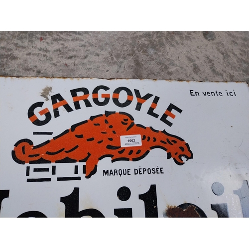 1062 - Gargoyle Mobiloil double sided enamel advertising sign. {40 cm H x 60 cm W}