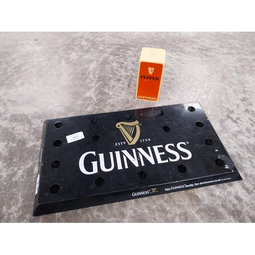 1071 - Guinness tinplate drip tray. {2 cm H x 43 cm W x 24 cm D} and Guinness Perspex Pepper Pot. {13 cm H ... 