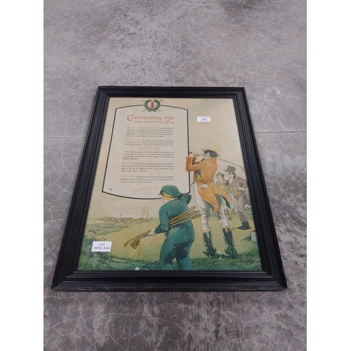 1075 - Framed Golfing print John Walker and Sons Ltd Kilmarnock. {57 cm H x 43 cm W}.