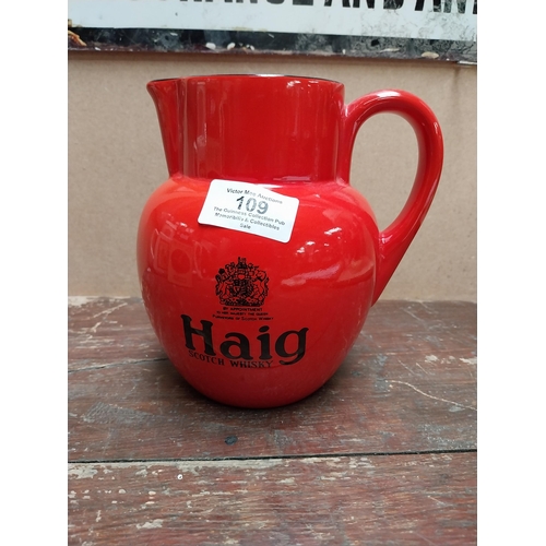 109 - Haig Scotch Whiskey Carltonware ceramic water jug. {16 cm H x 15 cm W x 11 cm D}.