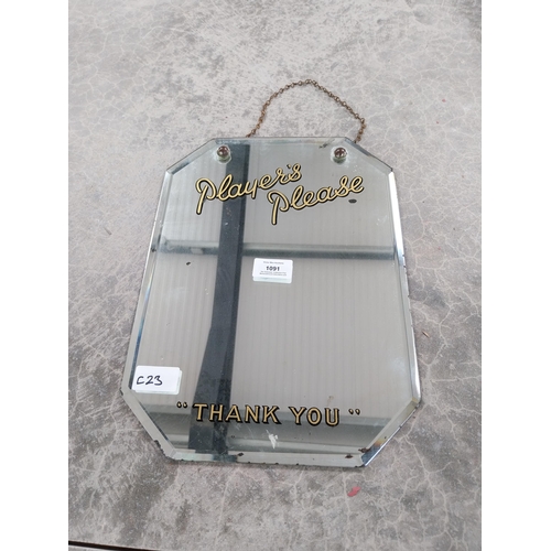 1091 - Player's Please Thank You advertising mirror. {26 cm H x 25 cm W}.