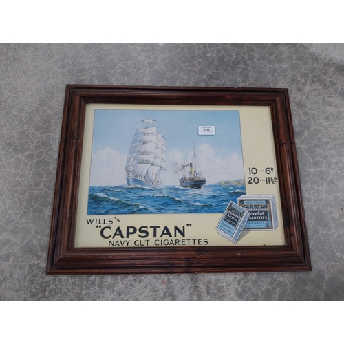 1101 - Framed Wills's Capstan Navy Cut cigarettes advertising print. {43 cm H x 53 cm W}.