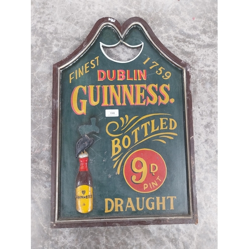 1109 - Guinness 9d per pint wooden painted advertising board. {60 cm H x 40 cm W}.