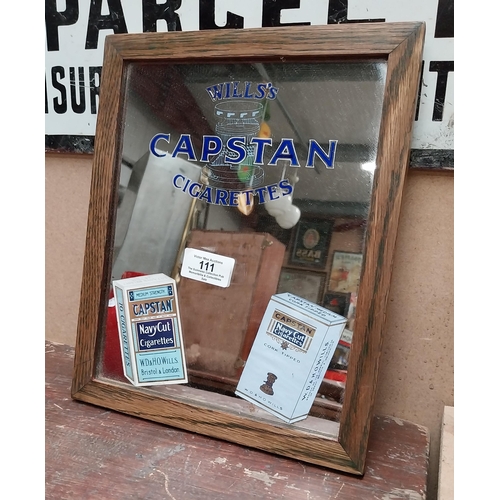 111 - Wills's Capstan advertising Mirror {28 cm H x 23 cm W}.