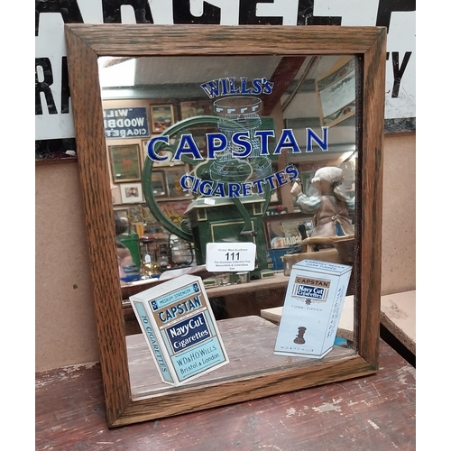 111 - Wills's Capstan advertising Mirror {28 cm H x 23 cm W}.