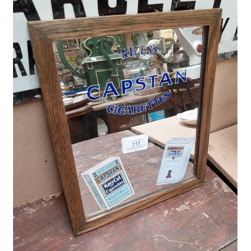 111 - Wills's Capstan advertising Mirror {28 cm H x 23 cm W}.