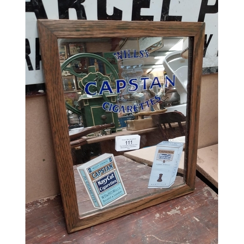 111 - Wills's Capstan advertising Mirror {28 cm H x 23 cm W}.