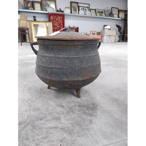 1113 - Metal pot with lid. {30 cm H x 28 cm Dia.}.