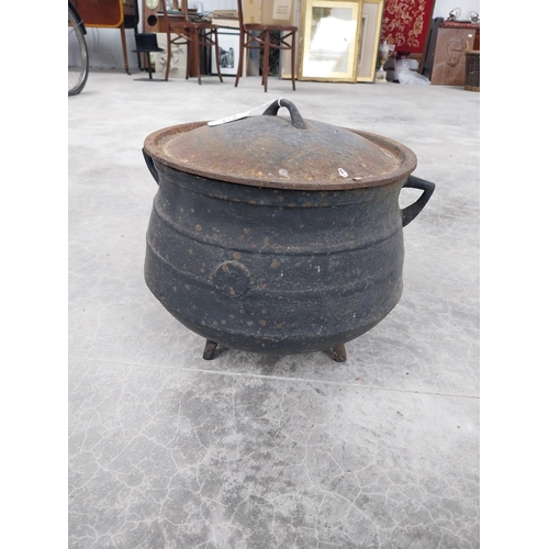 1113 - Metal pot with lid. {30 cm H x 28 cm Dia.}.