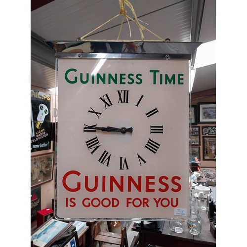 1117 - Guinness Time Guinness is Good for You chrome and glass battery operated advertising clock. {55 cm H... 