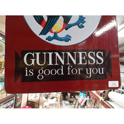 1118 - Guinness is Good For You enamel double sided advertising sign. {60 cm H x 40 cm W}.