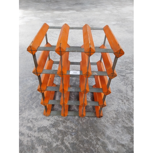 1121 - Wooden and metal table wine rack {40cm H x 33cm W X 23cm D}.