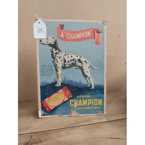 1127 - Champion Ruby Rubbed Tobacco Showcard. {21 cm H x 22 cm W}.