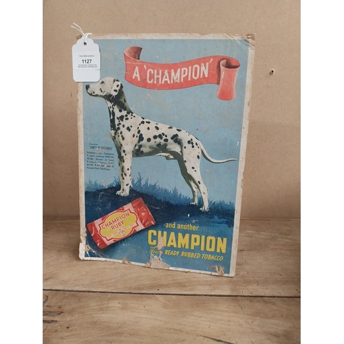 1127 - Champion Ruby Rubbed Tobacco Showcard. {21 cm H x 22 cm W}.