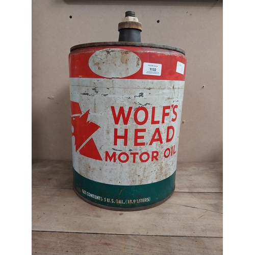 1132 - Wolfs Head Motor Oil can. {40 cm H x 35 cm Dia.}.