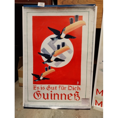 114 - Two Guinness advertising posters mounted on board - German Flying Toucans and Russian With Whale and... 