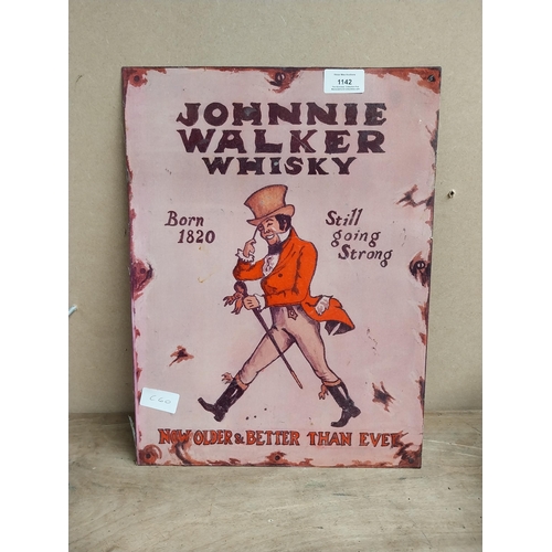 1142 - Tinplate Johnnie Walker Whiskey advertising sign. {40 cm H x 30 cm W}.