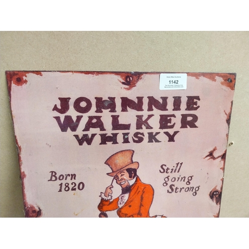 1142 - Tinplate Johnnie Walker Whiskey advertising sign. {40 cm H x 30 cm W}.