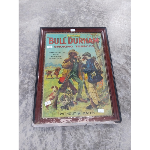 1147 - Genuine Bull Durham Smoking Tobacco framed advertising print. {74 cm H x 54 cm W}.