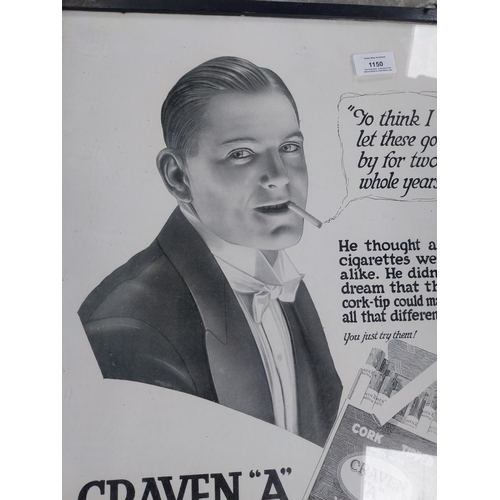 1150 - Original Craven A Cork Tipped Virginia Cigarettes black and white framed print. {53 cm H x 43 cm W}