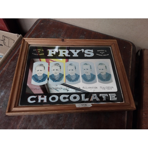 119 - Framed Fry's Chocolate Five Boys advertising mirror. {23 cm H x 31 cm W}.