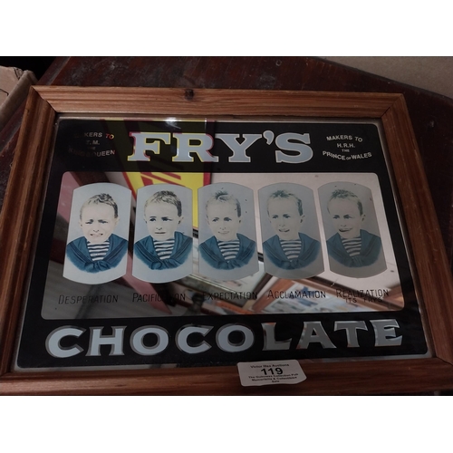 119 - Framed Fry's Chocolate Five Boys advertising mirror. {23 cm H x 31 cm W}.