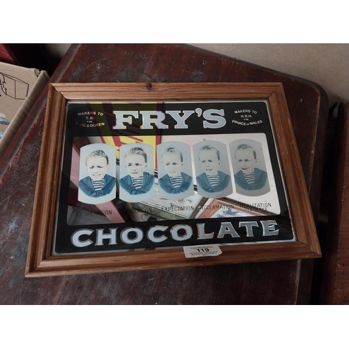 119 - Framed Fry's Chocolate Five Boys advertising mirror. {23 cm H x 31 cm W}.