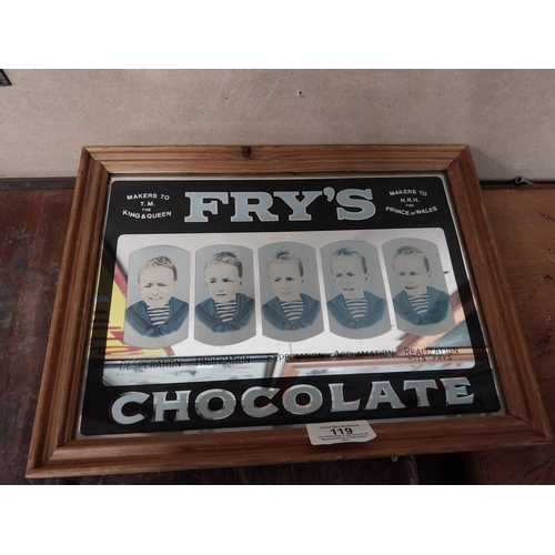 119 - Framed Fry's Chocolate Five Boys advertising mirror. {23 cm H x 31 cm W}.