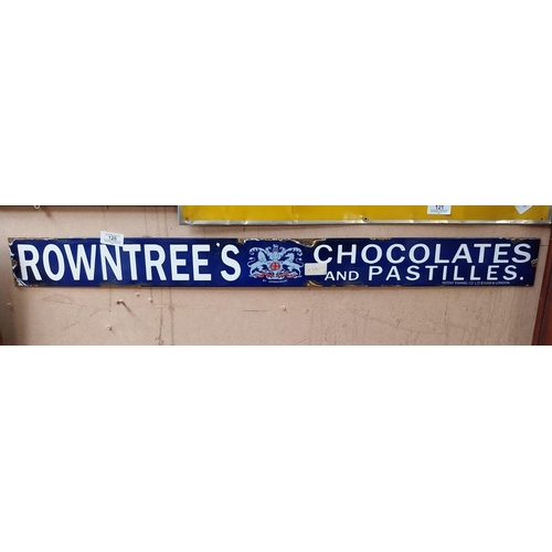 120 - Rowntree's Chocolates and Pastilles enamel advertising sig. {9 cm H x 90 cm W}.