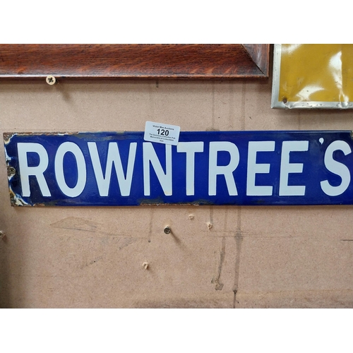 120 - Rowntree's Chocolates and Pastilles enamel advertising sig. {9 cm H x 90 cm W}.