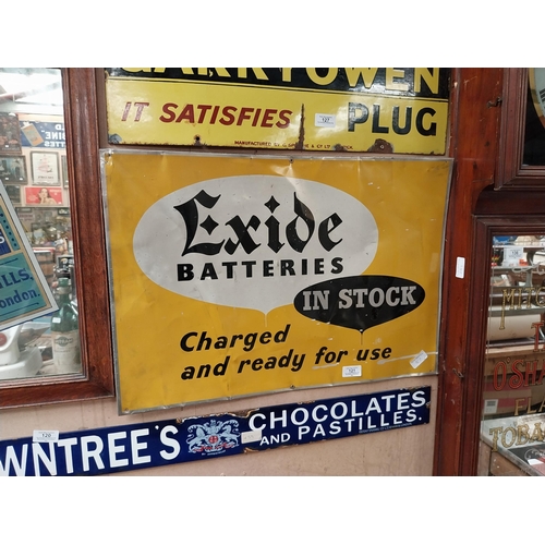 121 - Exide Batteries in Stock Aluminium advertising sign. {43 cm H x 63 cm W}