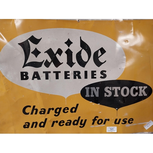 121 - Exide Batteries in Stock Aluminium advertising sign. {43 cm H x 63 cm W}