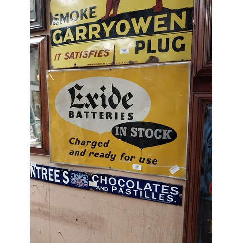 121 - Exide Batteries in Stock Aluminium advertising sign. {43 cm H x 63 cm W}