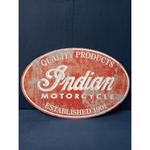 1228 - Indian Motorcycle metal advertising sign {H 28cm x W 41cm }. - NOT AVAILABLE TO VIEW IN PERSON