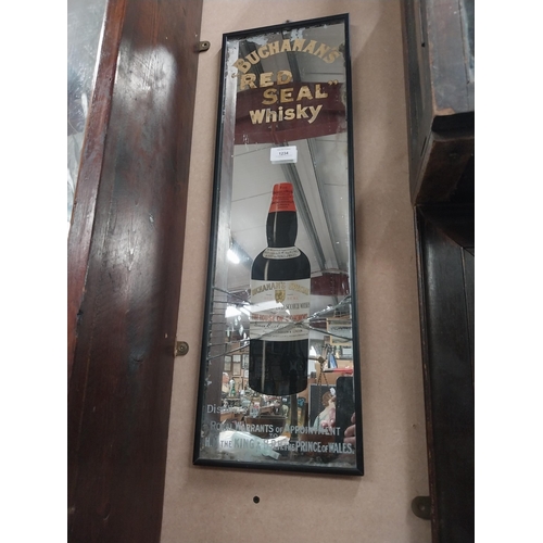 1234 - Buchanan's Red Seal Whiskey pictorial advertising mirror mounted in wooden frame with damage. {67 cm... 