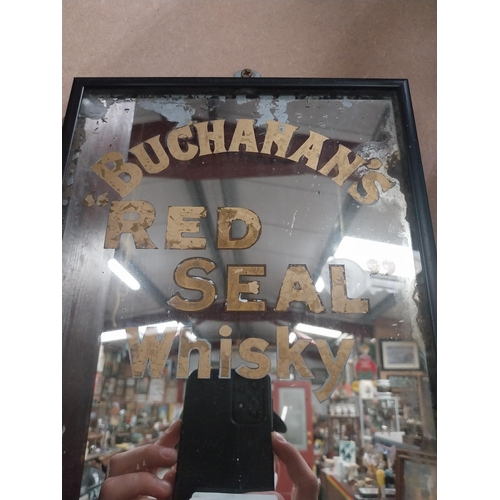 1234 - Buchanan's Red Seal Whiskey pictorial advertising mirror mounted in wooden frame with damage. {67 cm... 