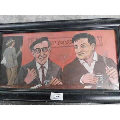 1258 - Framed print of McDaid's print of Behan and Kavanagh. {27 cm H x 47 cm W}.