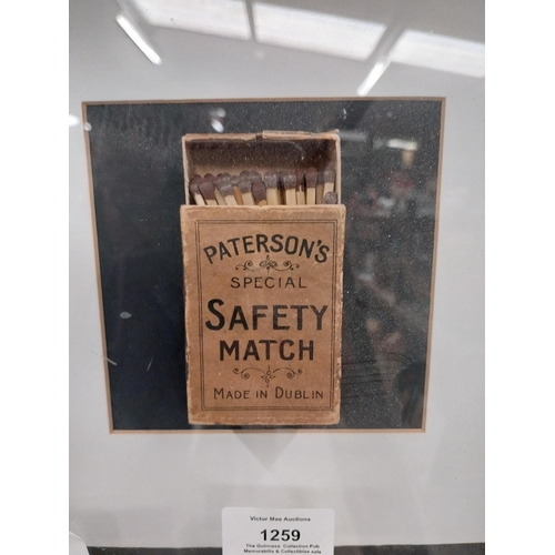 1259 - Patterson's Safety Matches Dublin box of Matches framed. {25 cm H x 25 cm W}.