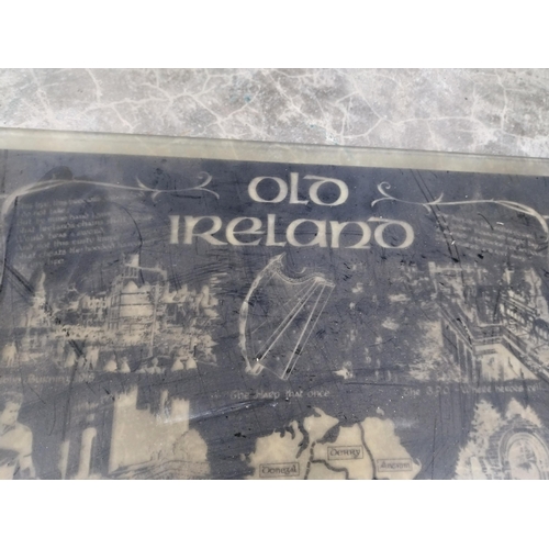 1261 - Glass Old Ireland advertising sign of Irish Political Leaders. {45 cm H x 40 cm W].