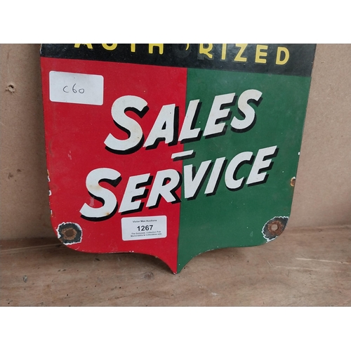 1267 - Oliver Authorised Sales and Service enamel hanging sign. {25 cm H x 25 cm W}.