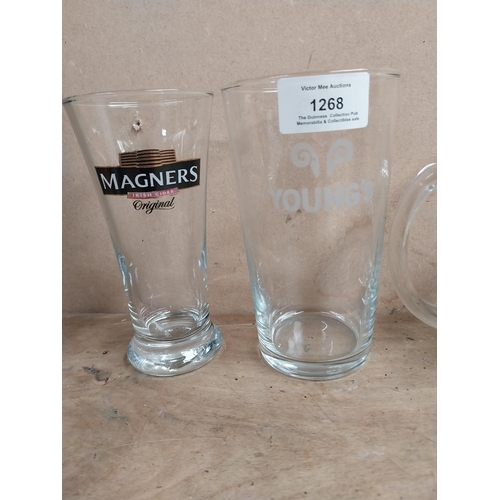 1268 - Five assorted Pub Glasses, Guinness, Mackeson's and Young.