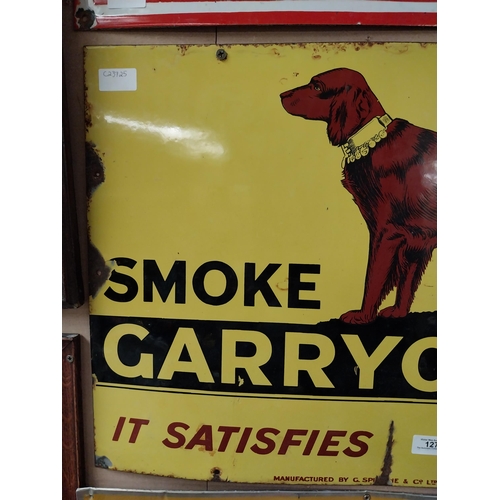 127 - Rare Smoke Garryowen Plug it Satisfies enamel advertising sign. {44 cm H x 61 cm W}.