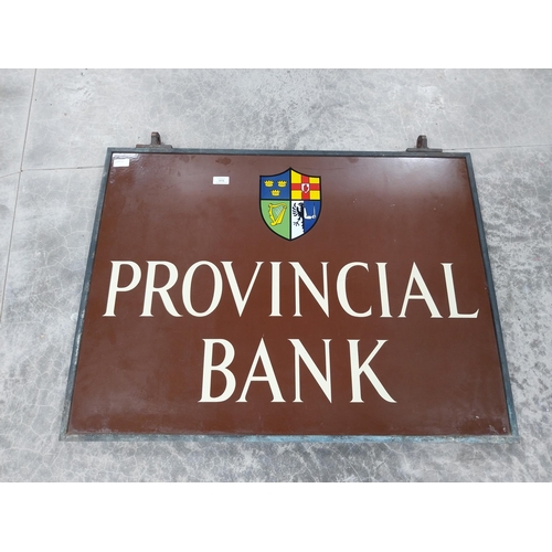 1272 - 1970's Bronze and Metal Provincial Bank double sided hanging sign. {69 cm H x 92 cm W}.