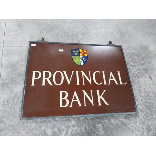 1272 - 1970's Bronze and Metal Provincial Bank double sided hanging sign. {69 cm H x 92 cm W}.